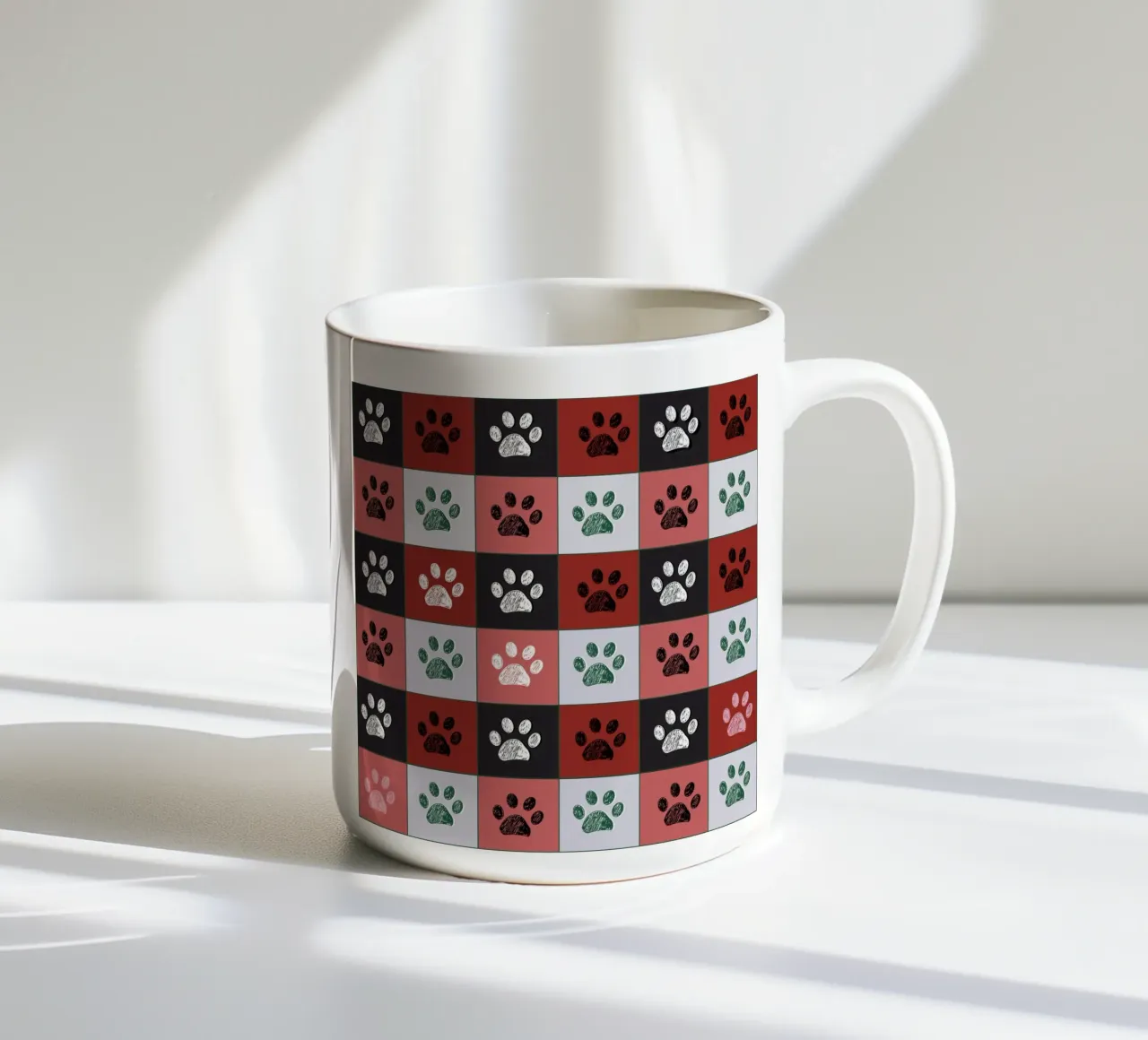 Disegno natalizio a quadri con impronte di zampe tazza in ceramica da gulsengunel