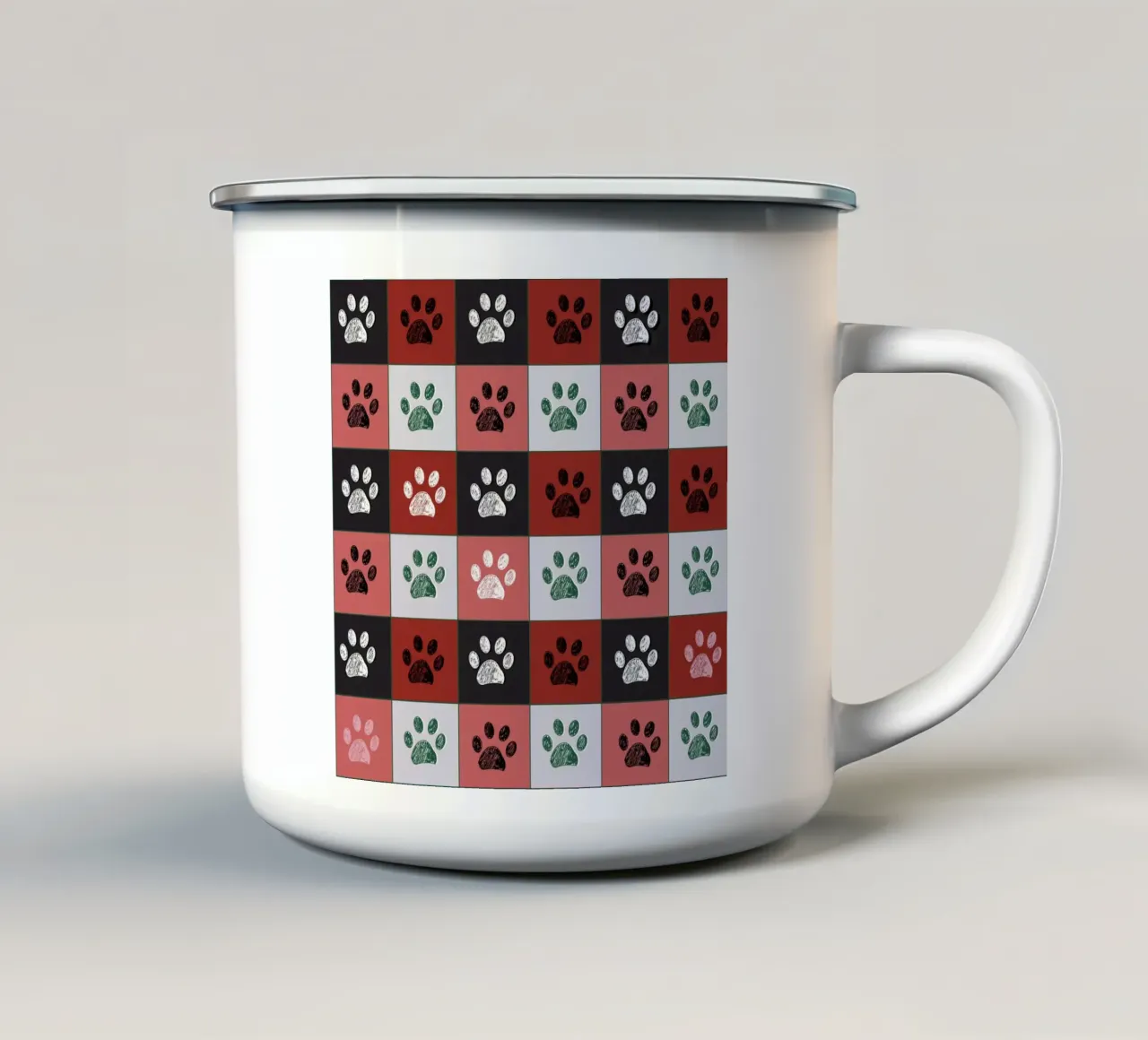 Plaid pattern Christmas design with paw prints enamel mug by gulsengunel