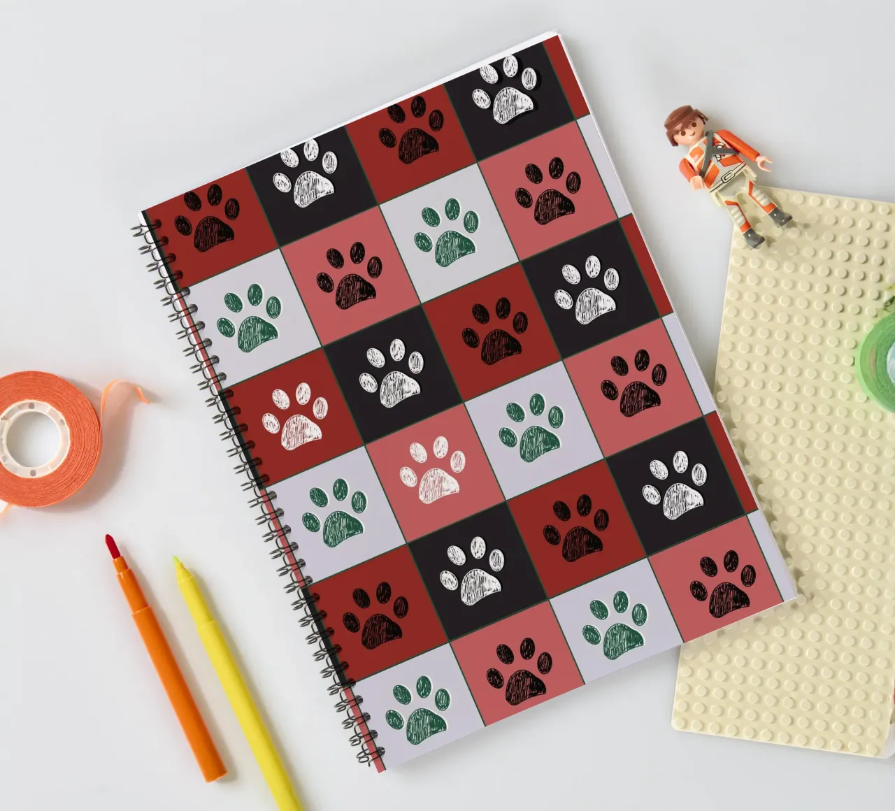 Plaid pattern Christmas design with paw prints spiral notebook by gulsengunel