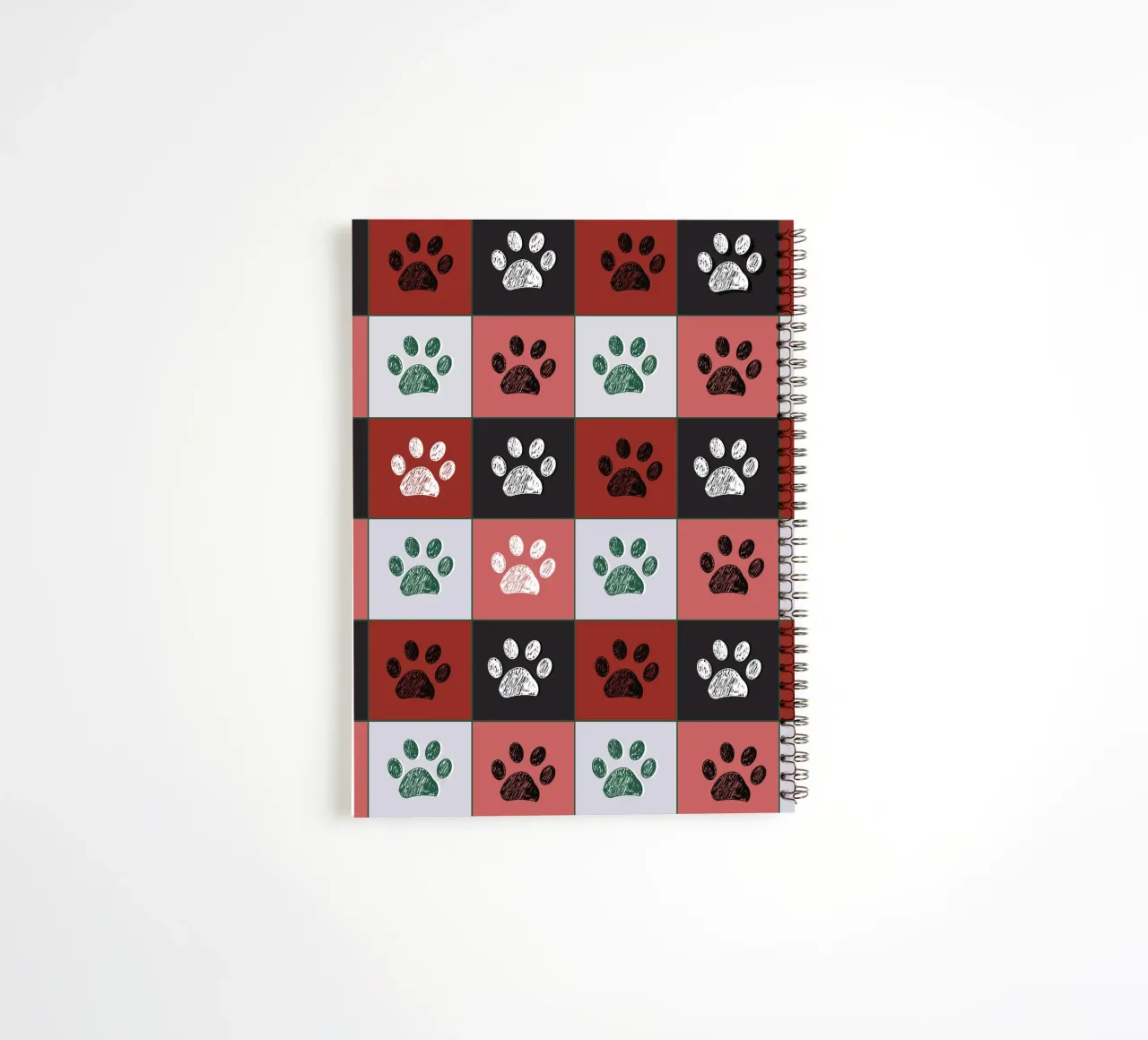 Plaid pattern Christmas design with paw prints spiral notebook by gulsengunel