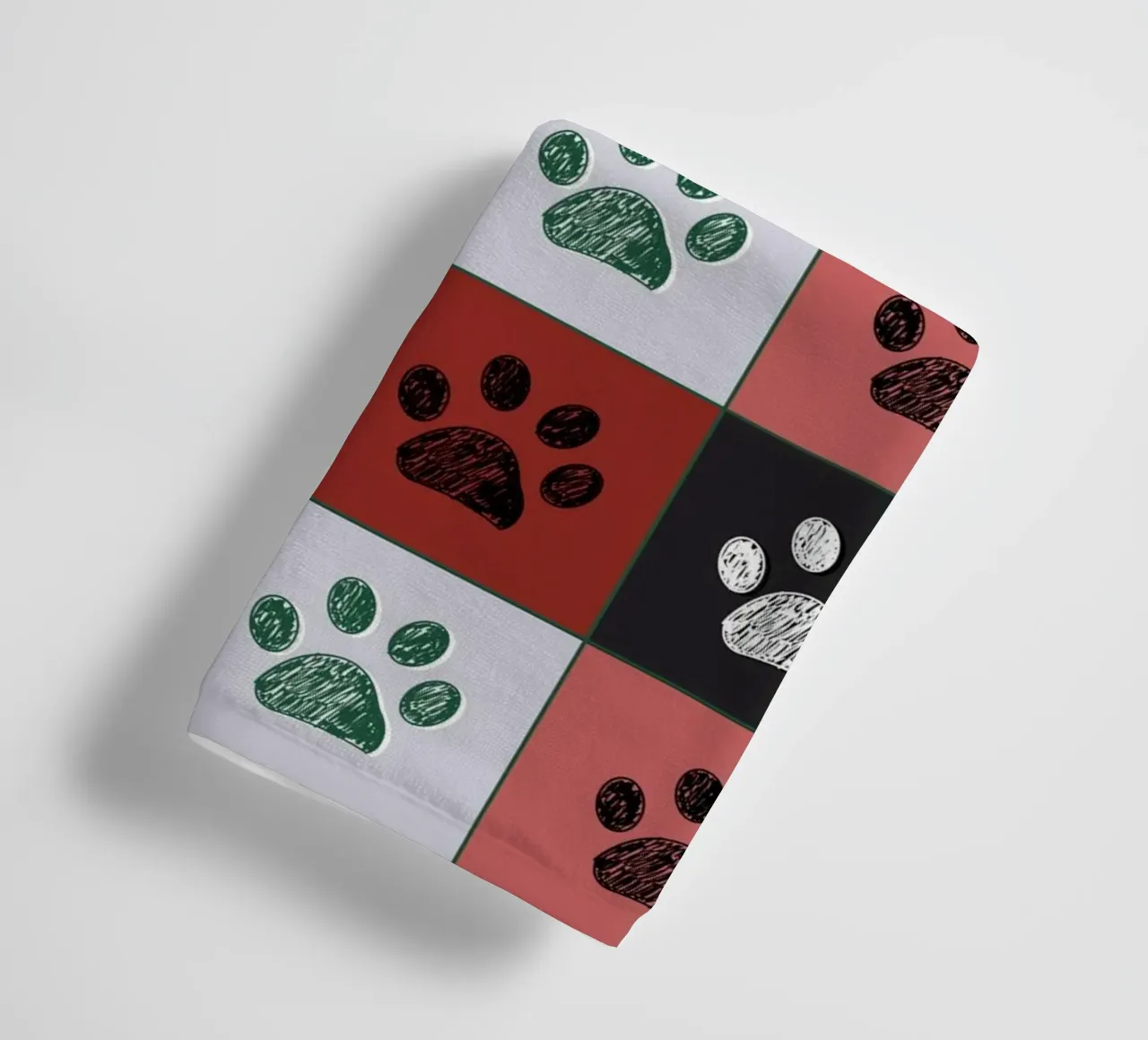 Plaid pattern Christmas design with paw prints towel by gulsengunel