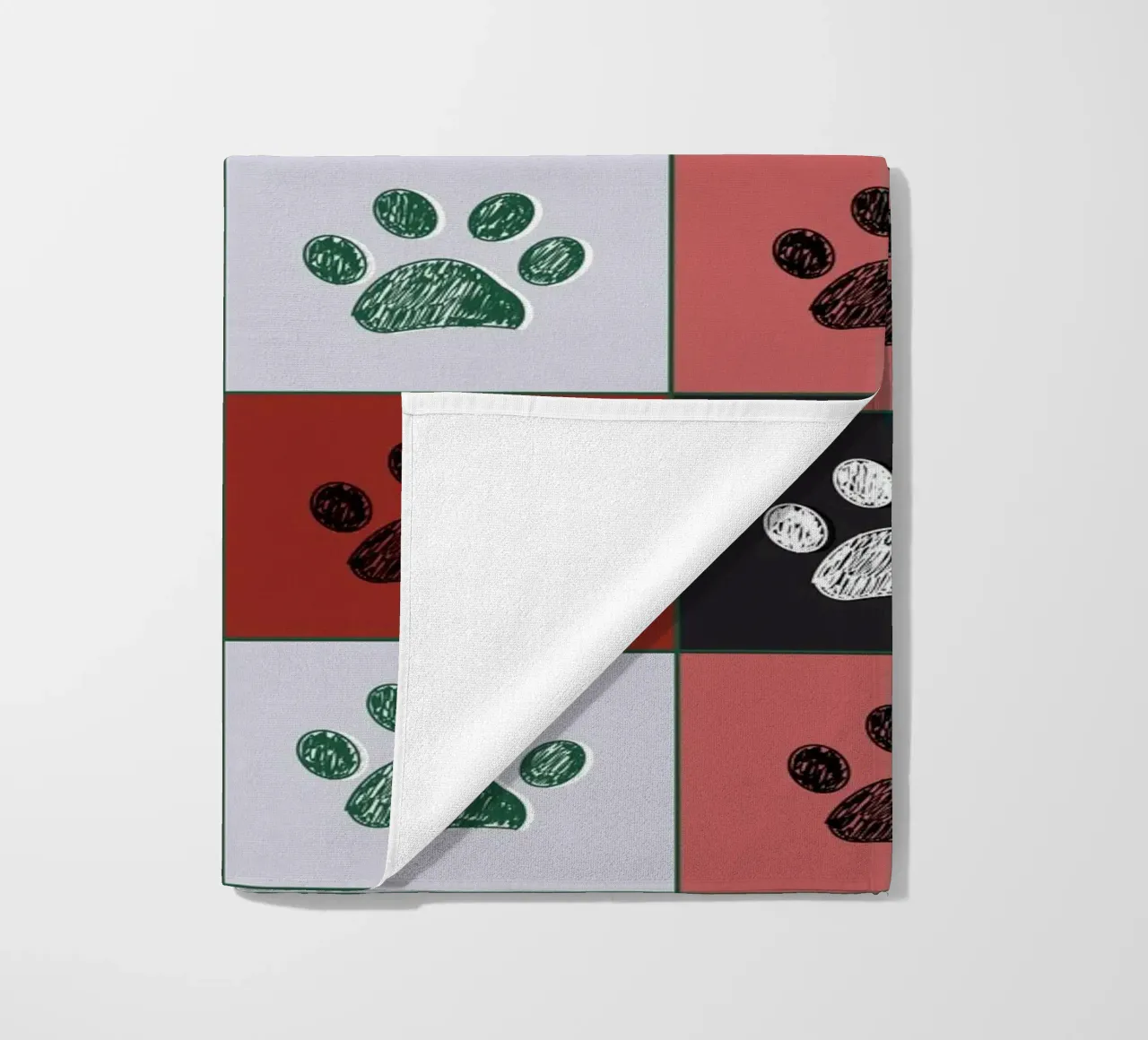 Plaid pattern Christmas design with paw prints beach towel by gulsengunel