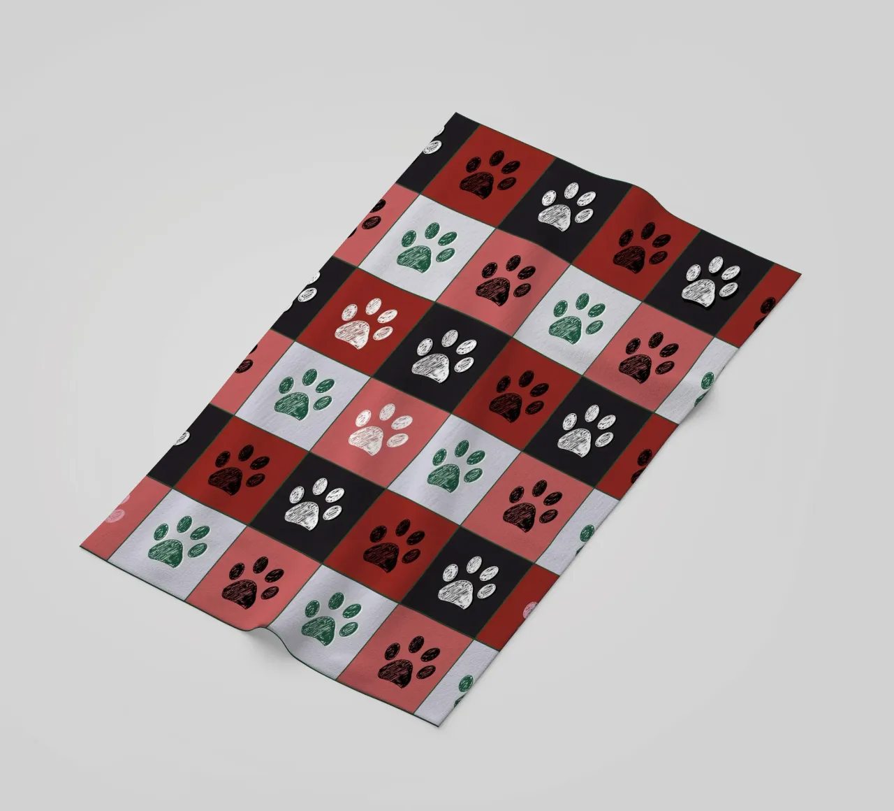 Plaid pattern Christmas design with paw prints beach towel by gulsengunel