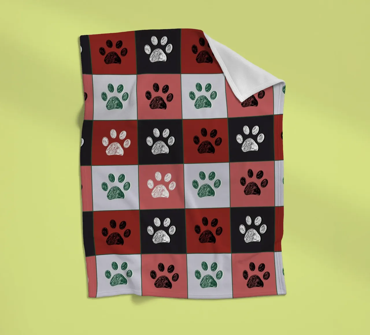 Plaid pattern Christmas design with paw prints fleece blanket by gulsengunel