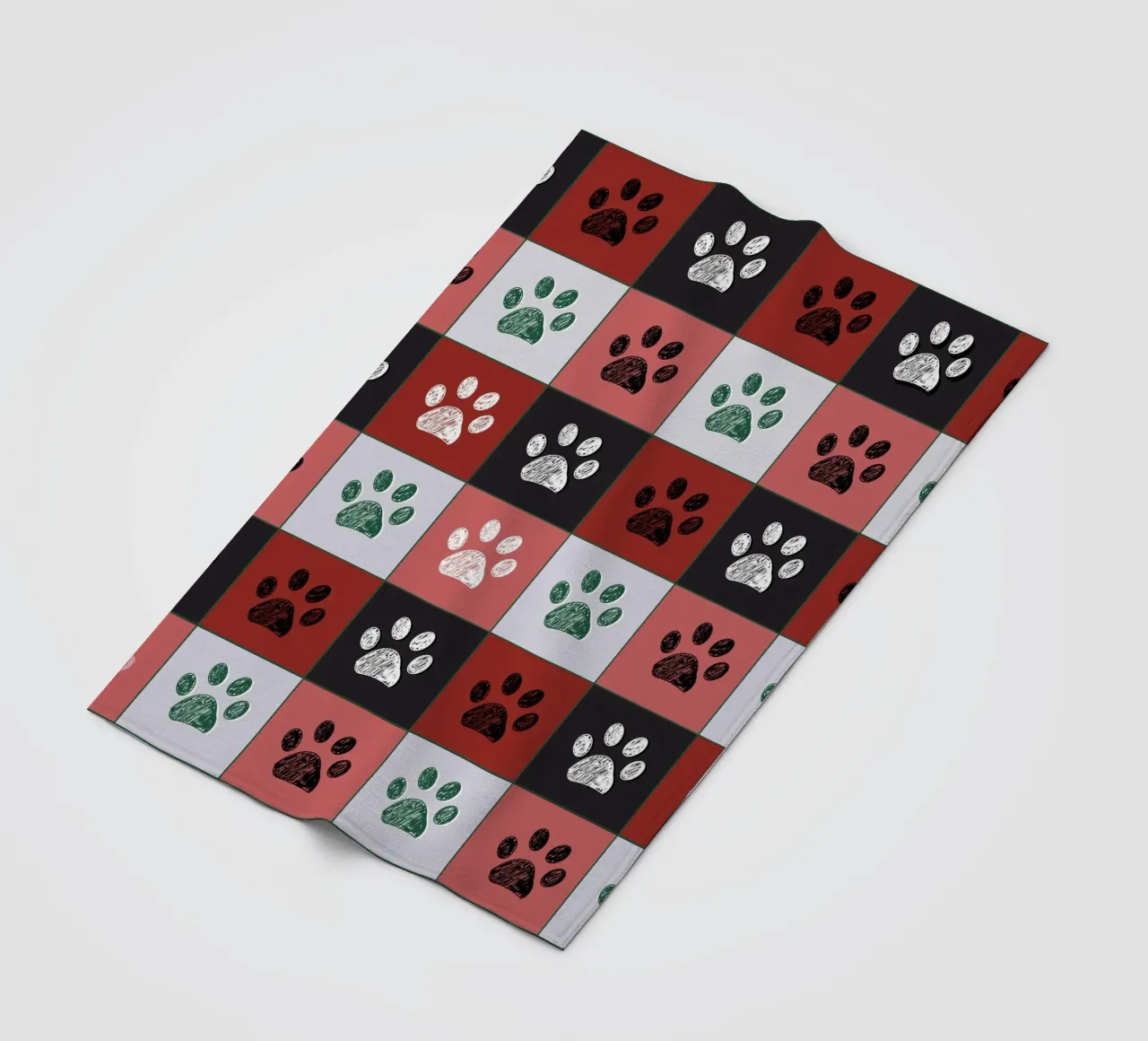 Plaid pattern Christmas design with paw prints fleece blanket by gulsengunel