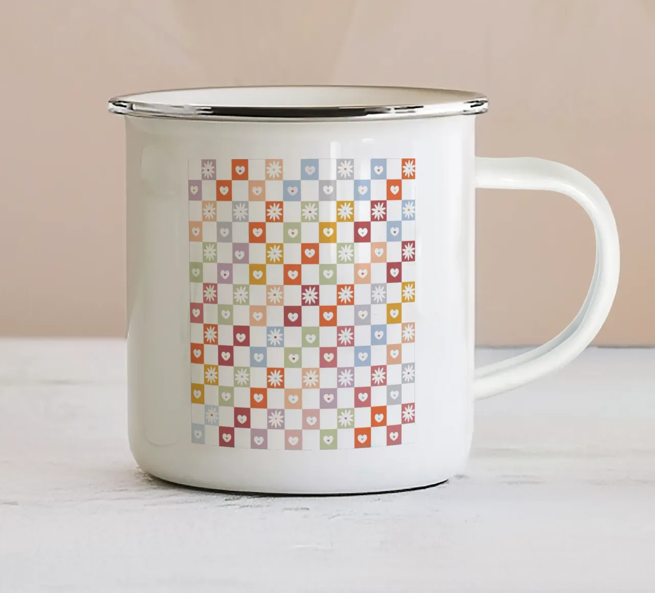 Plaid pattern Christmas design with paw print enamel mug by gulsengunel