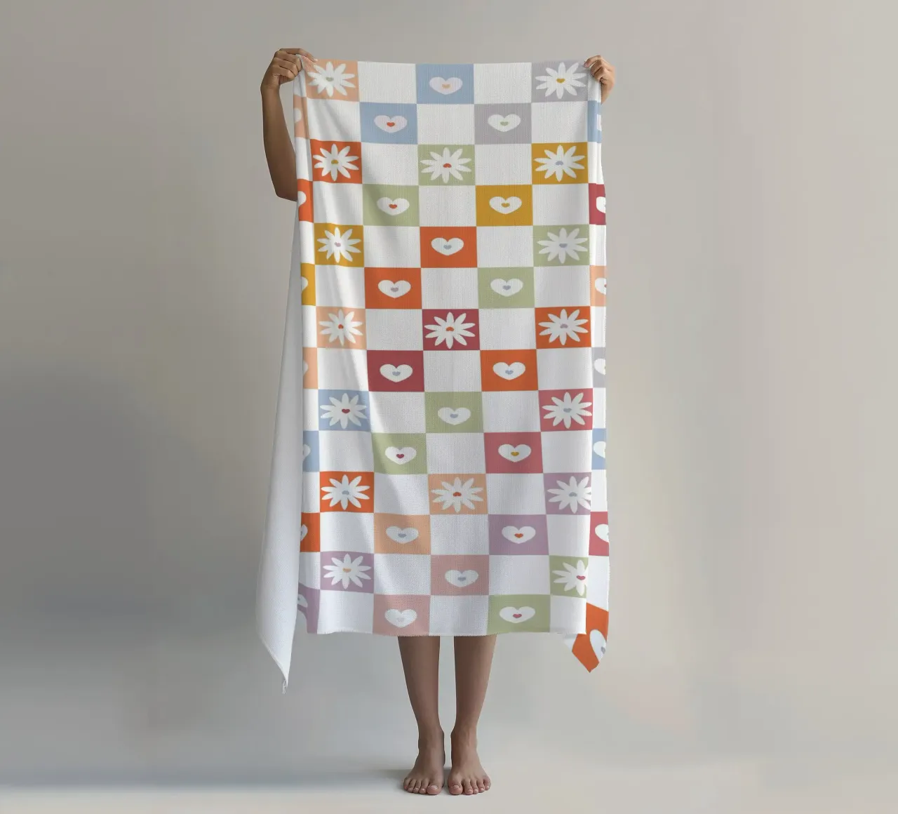 Plaid pattern Christmas design with paw print beach towel by gulsengunel