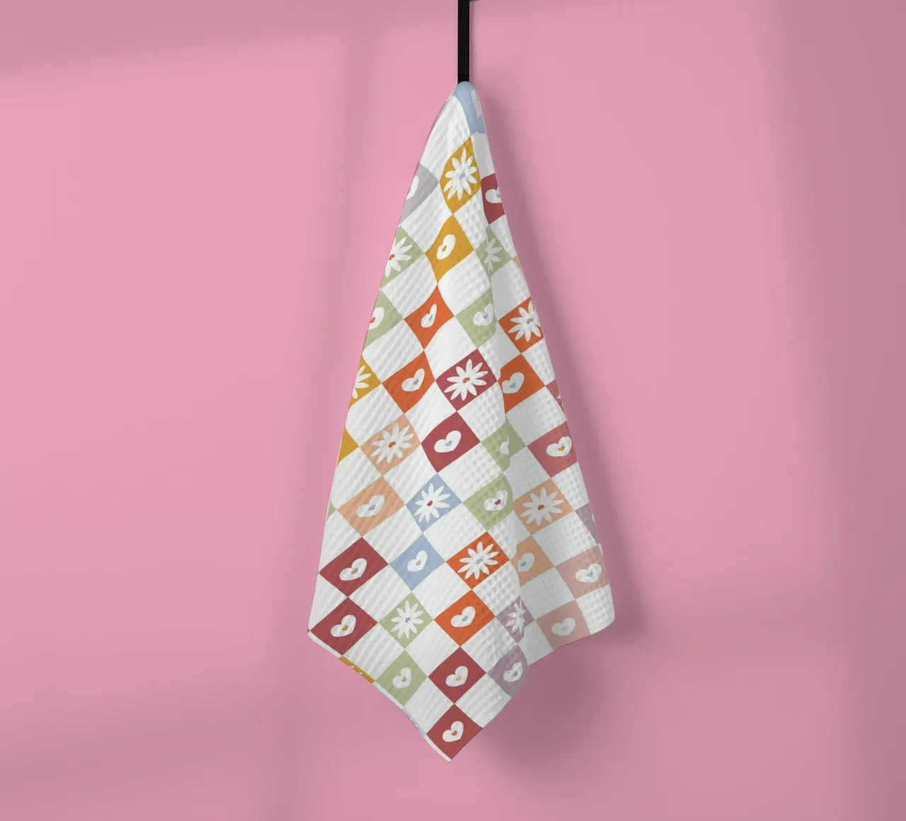 Plaid pattern Christmas design with paw print tea towel by gulsengunel