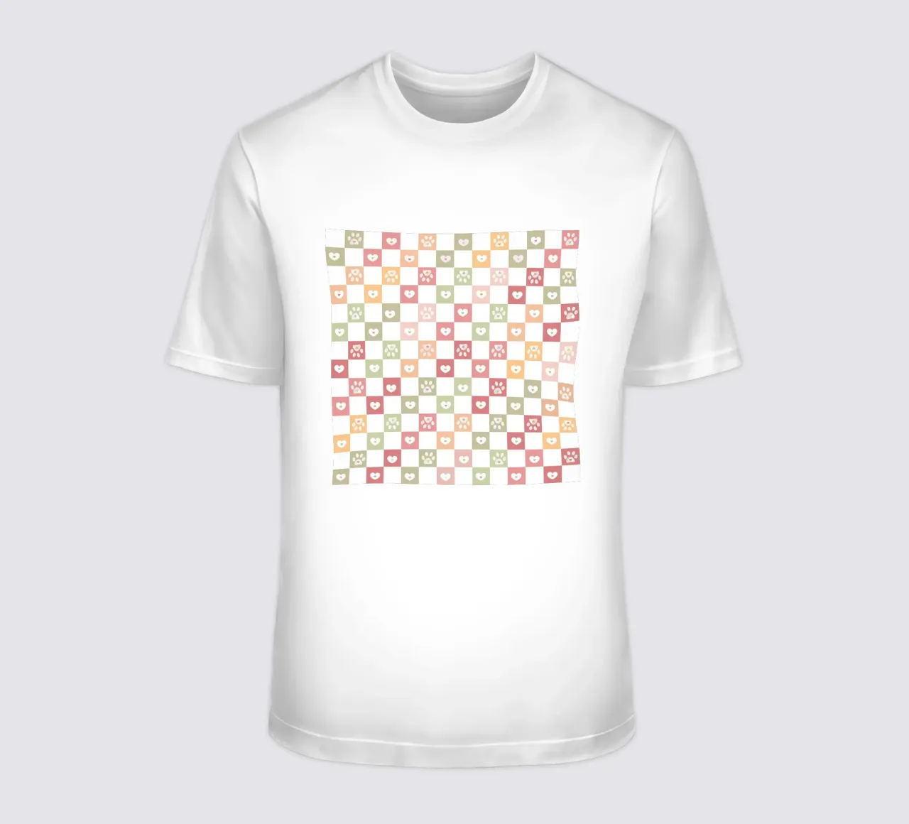 Motivo a quadri con impronte di zampe di simpatici scarabocchi t-shirt da gulsengunel