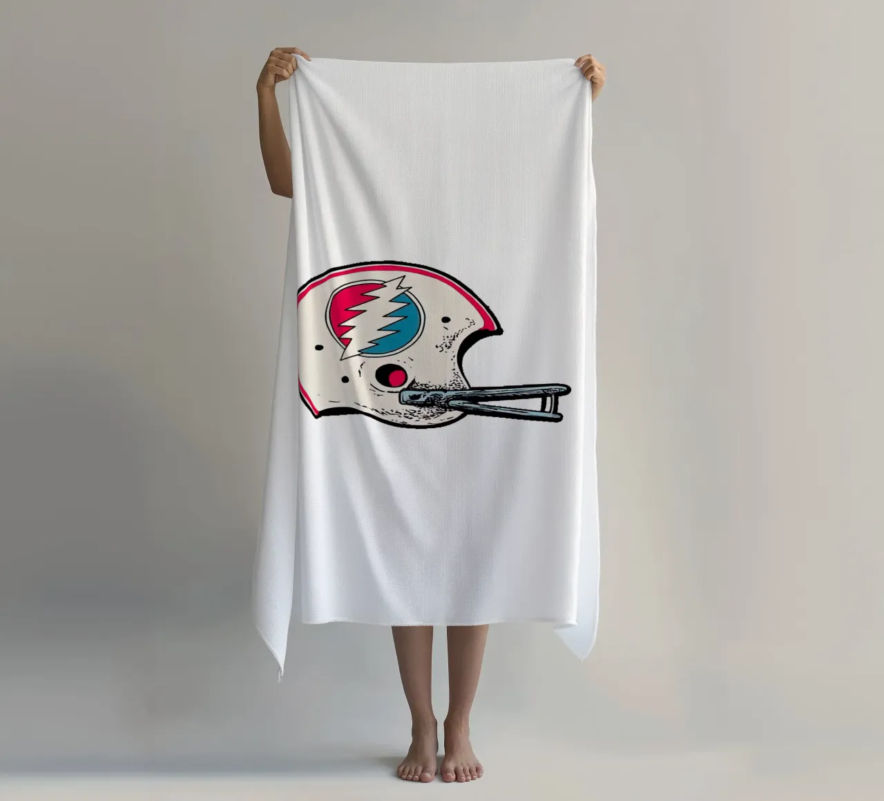 dead+co rugby helmet beach towel by martina