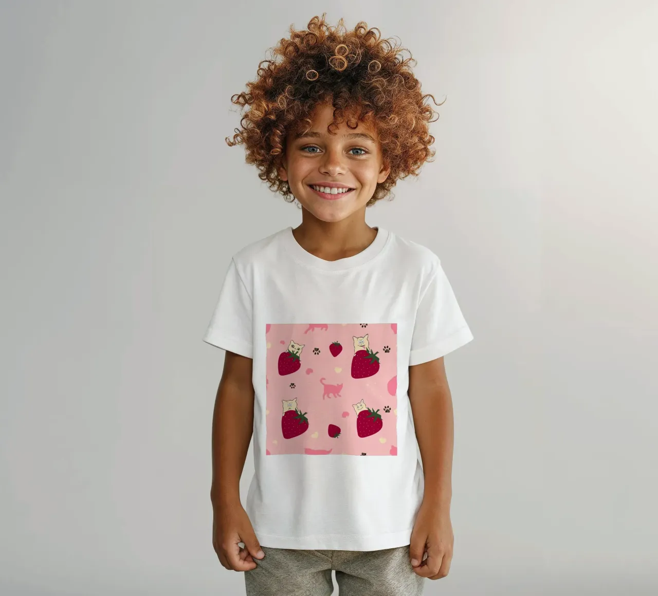 Strawberries cute cats with strawberries kids t-shirt by gulsengunel
