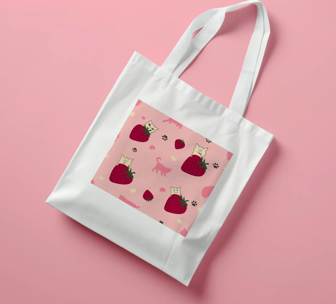 Fragole gatti carini con fragole borsa in juta da gulsengunel