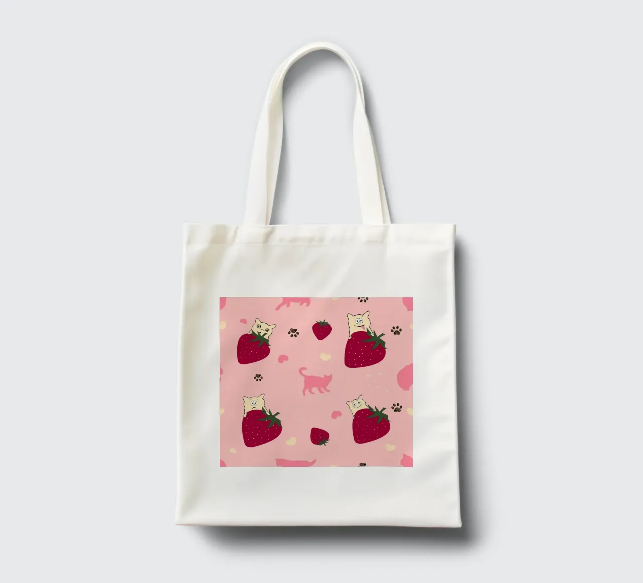 Fragole gatti carini con fragole borsa in juta da gulsengunel