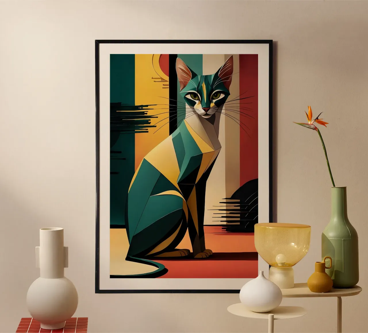Gatto geometrico carta hahnemühle da Manuela
