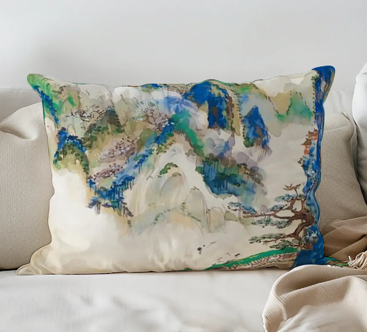 Mount Penglai – Mountain of Immortals Print decorative cushion by Venus Art