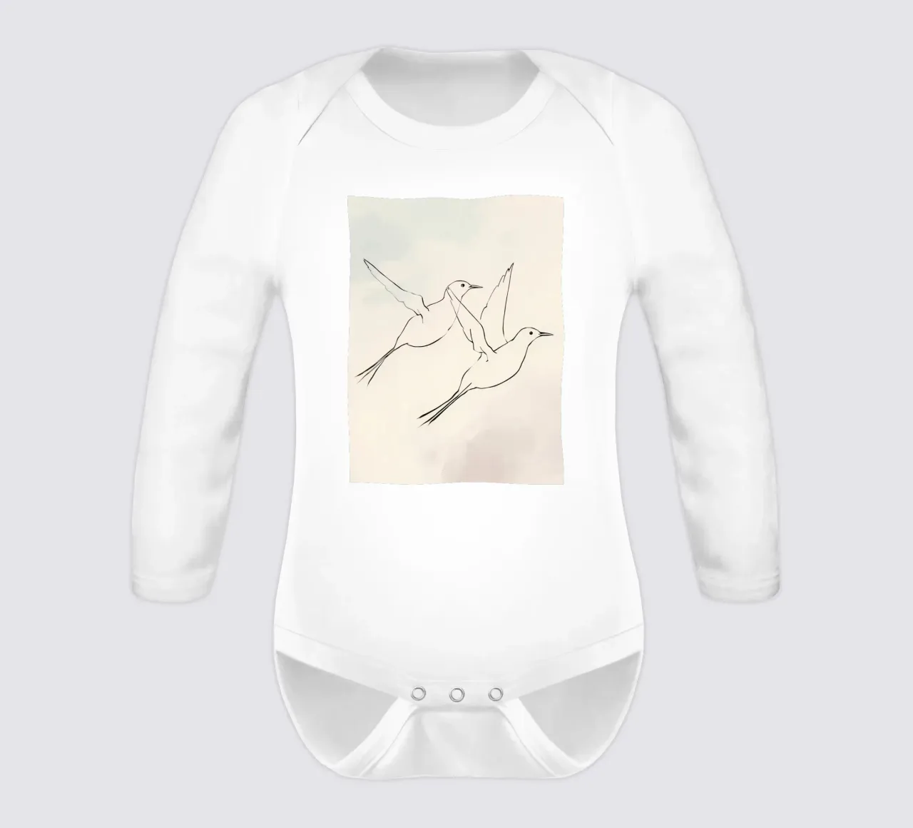 Due uccelli in volo catturati in un semplice schizzo body neonato maniche lunghe da DesignDoodle