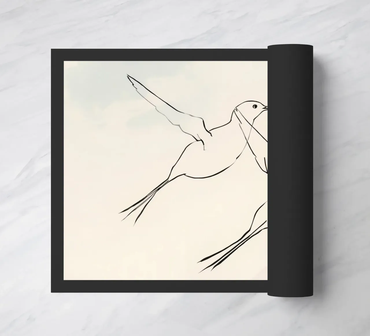 Due uccelli in volo catturati in un semplice schizzo zerbino da DesignDoodle