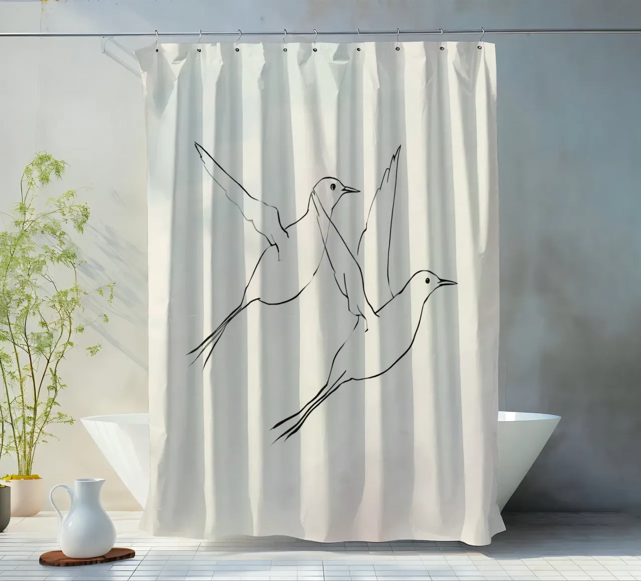 Due uccelli in volo catturati in un semplice schizzo tenda da doccia da DesignDoodle