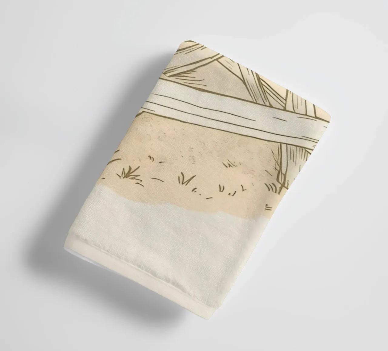 Perrito caliente descansando sobre una mesa de picnic de madera en un campo cubierto de hierba toalla de baño de DesignDoodle