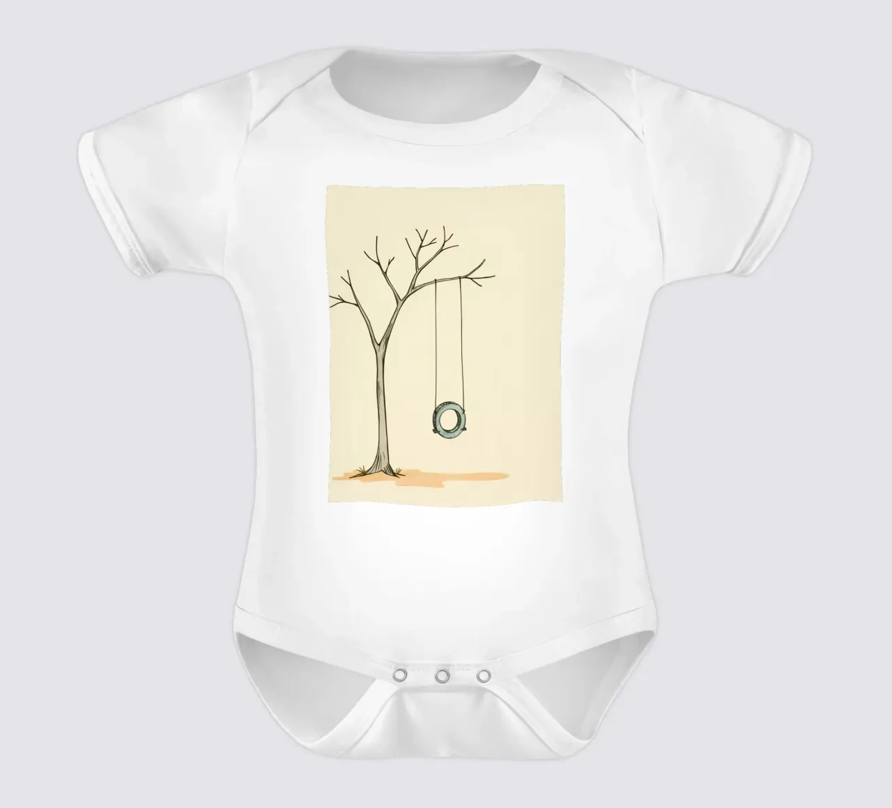 Altalena per pneumatici appesa a un albero spoglio in un ambiente minimalista. body neonato maniche corte da DesignDoodle