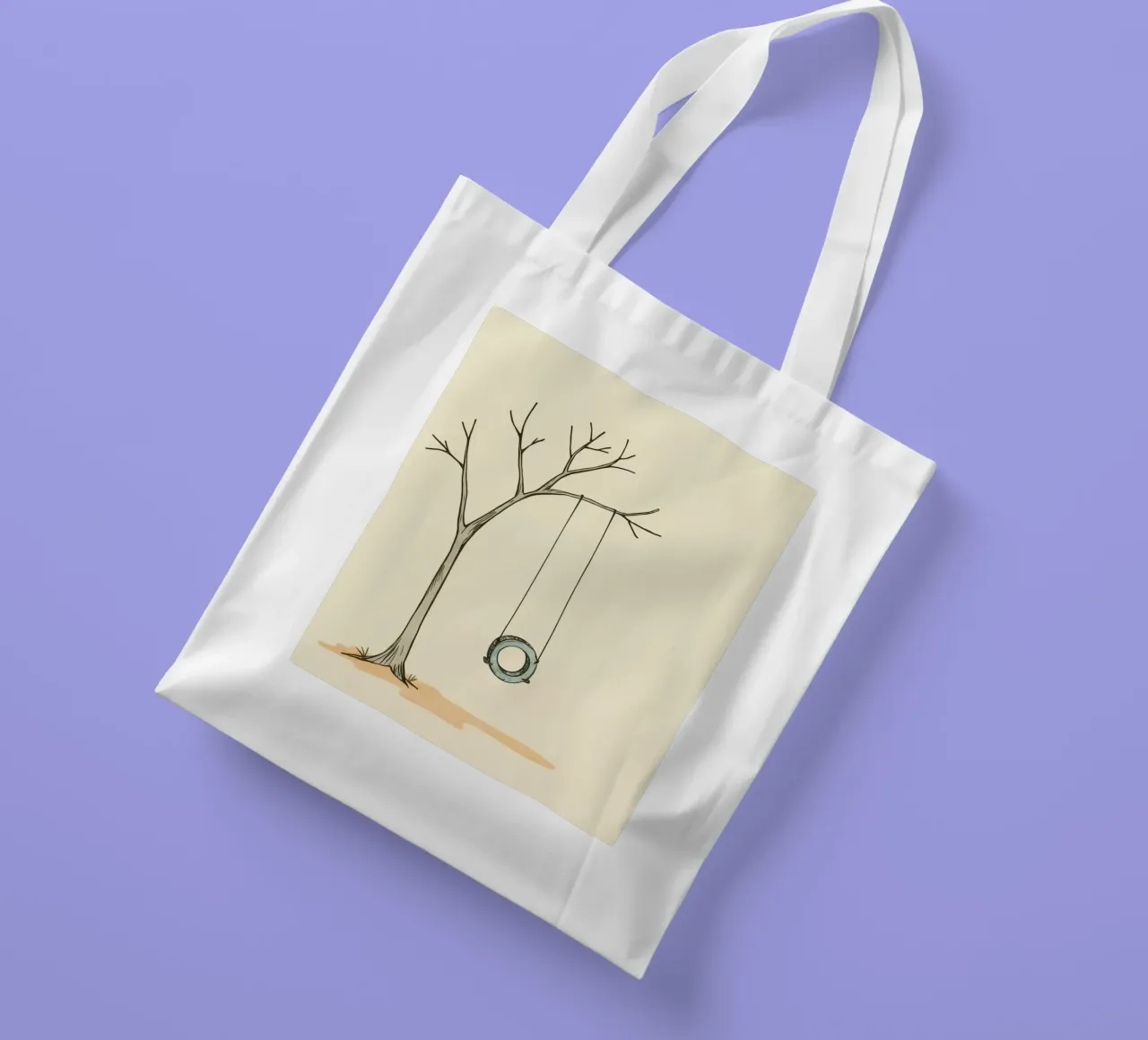 Altalena per pneumatici appesa a un albero spoglio in un ambiente minimalista. borsa in juta da DesignDoodle