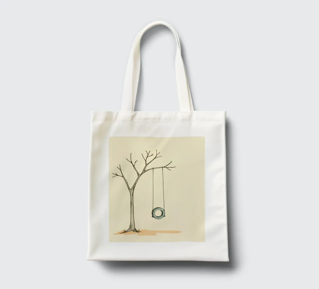 Altalena per pneumatici appesa a un albero spoglio in un ambiente minimalista. borsa in juta da DesignDoodle
