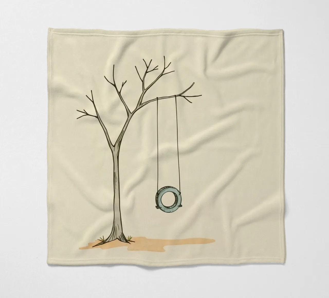 Altalena per pneumatici appesa a un albero spoglio in un ambiente minimalista. coperta in pile da DesignDoodle