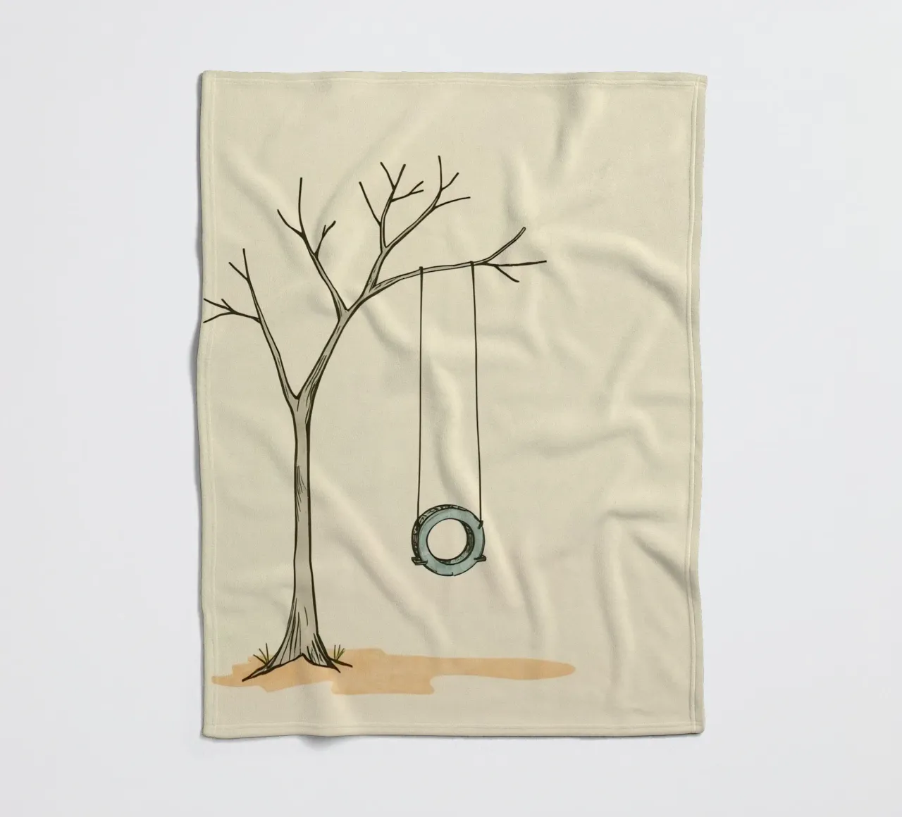 Altalena per pneumatici appesa a un albero spoglio in un ambiente minimalista. coperta in pile da DesignDoodle