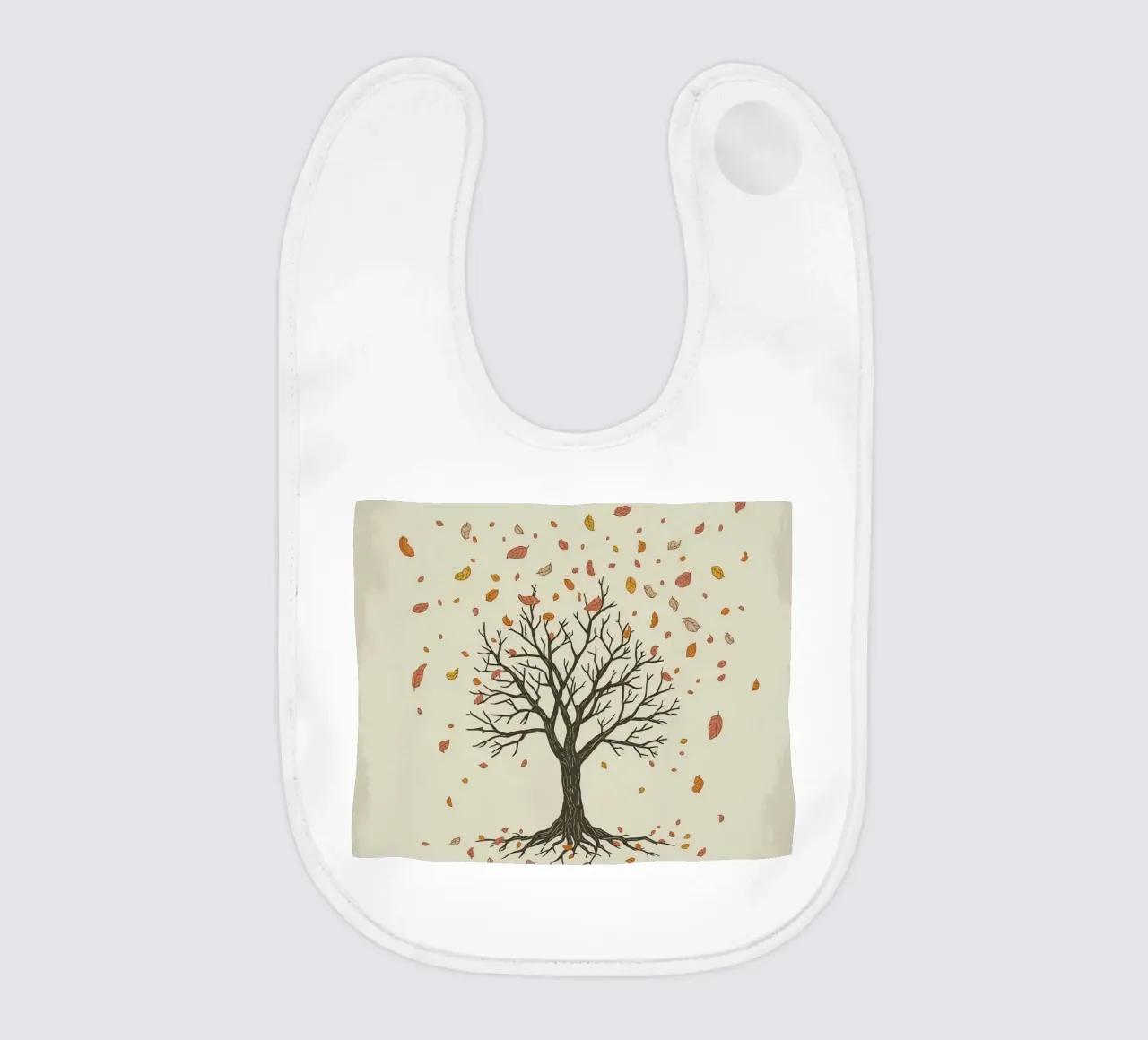 Un albero autunnale con foglie cadenti cattura le transizioni stagionali bavaglino da DesignDoodle
