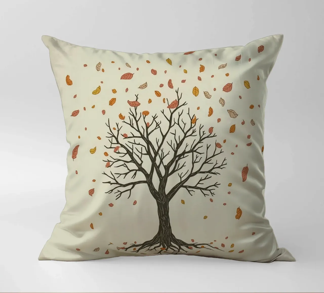 Un albero autunnale con foglie cadenti cattura le transizioni stagionali cuscino da DesignDoodle