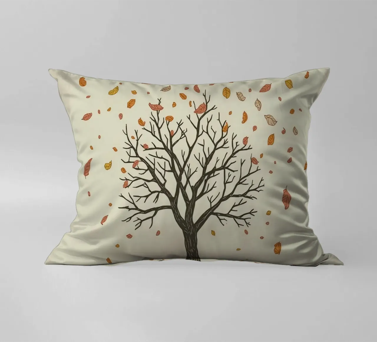 Un albero autunnale con foglie cadenti cattura le transizioni stagionali cuscino da DesignDoodle