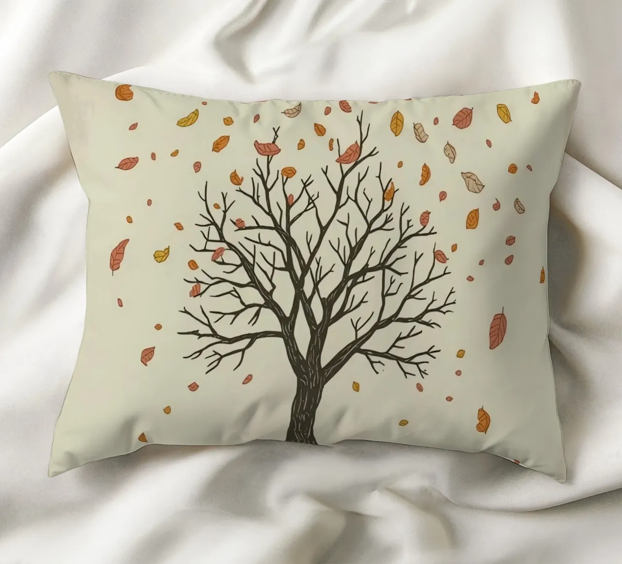 Un albero autunnale con foglie cadenti cattura le transizioni stagionali cuscino da DesignDoodle