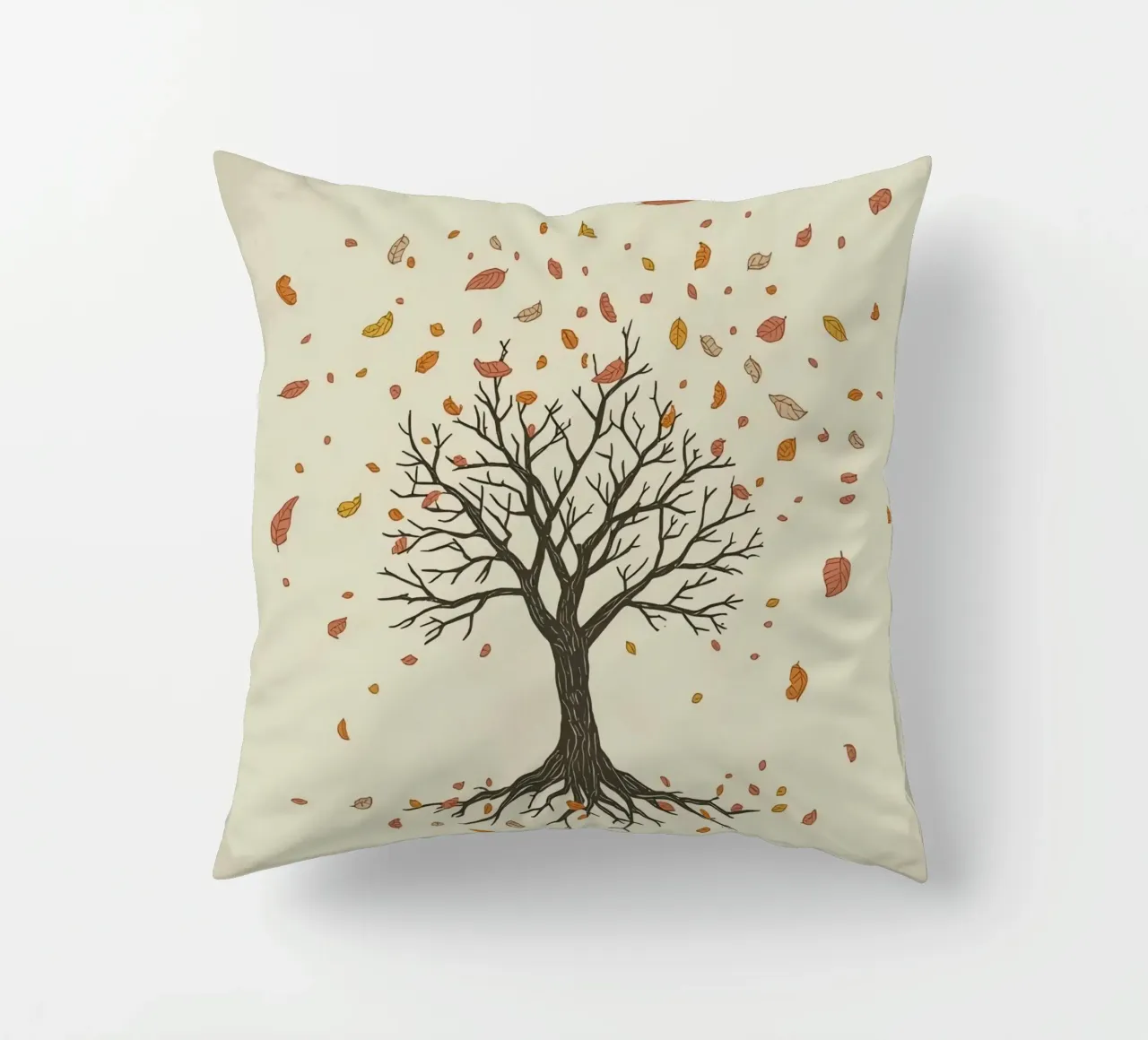 Un albero autunnale con foglie cadenti cattura le transizioni stagionali cuscino da DesignDoodle