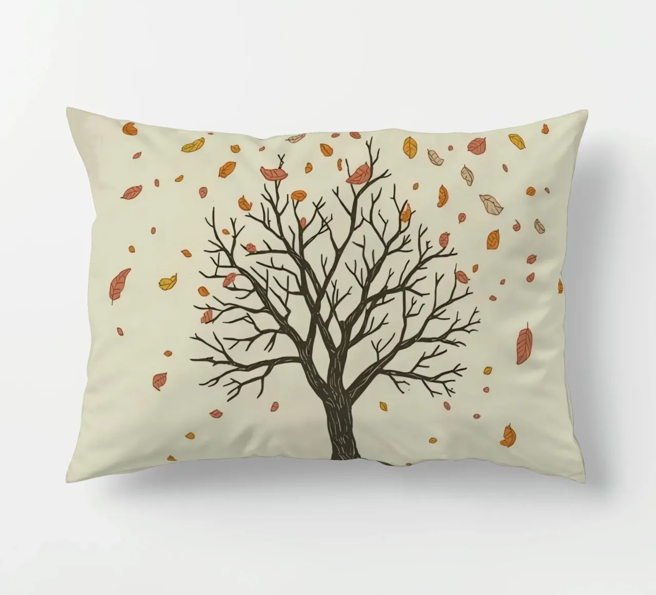 Un albero autunnale con foglie cadenti cattura le transizioni stagionali cuscino da DesignDoodle