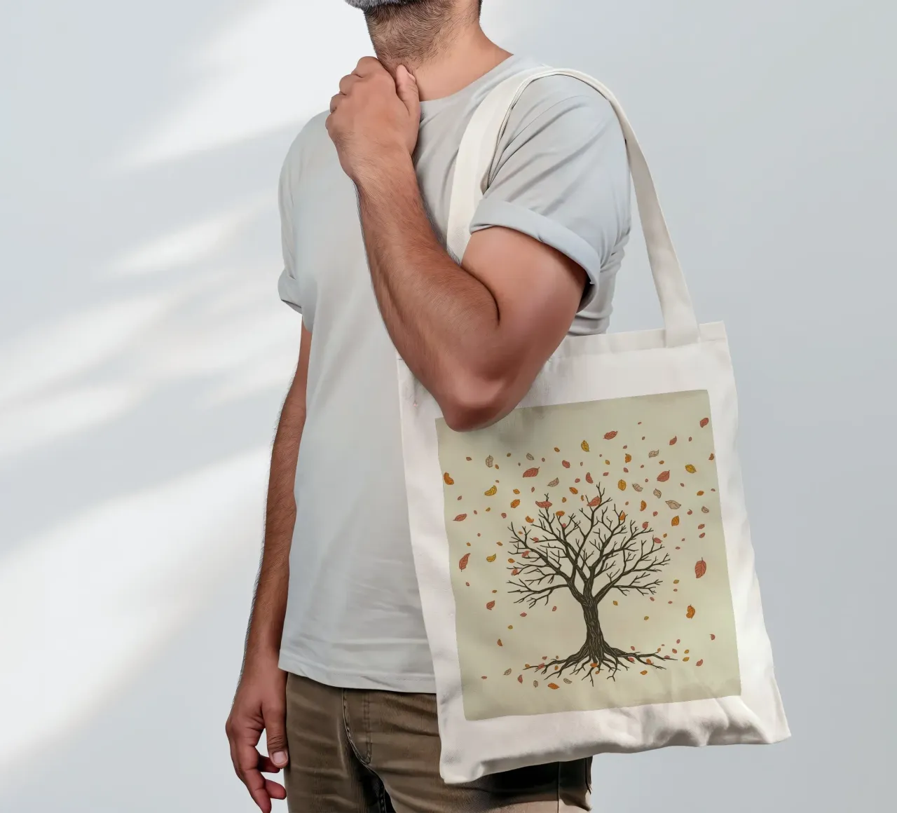 Autumn tree with falling leaves captures season transitions tote bag by DesignDoodle