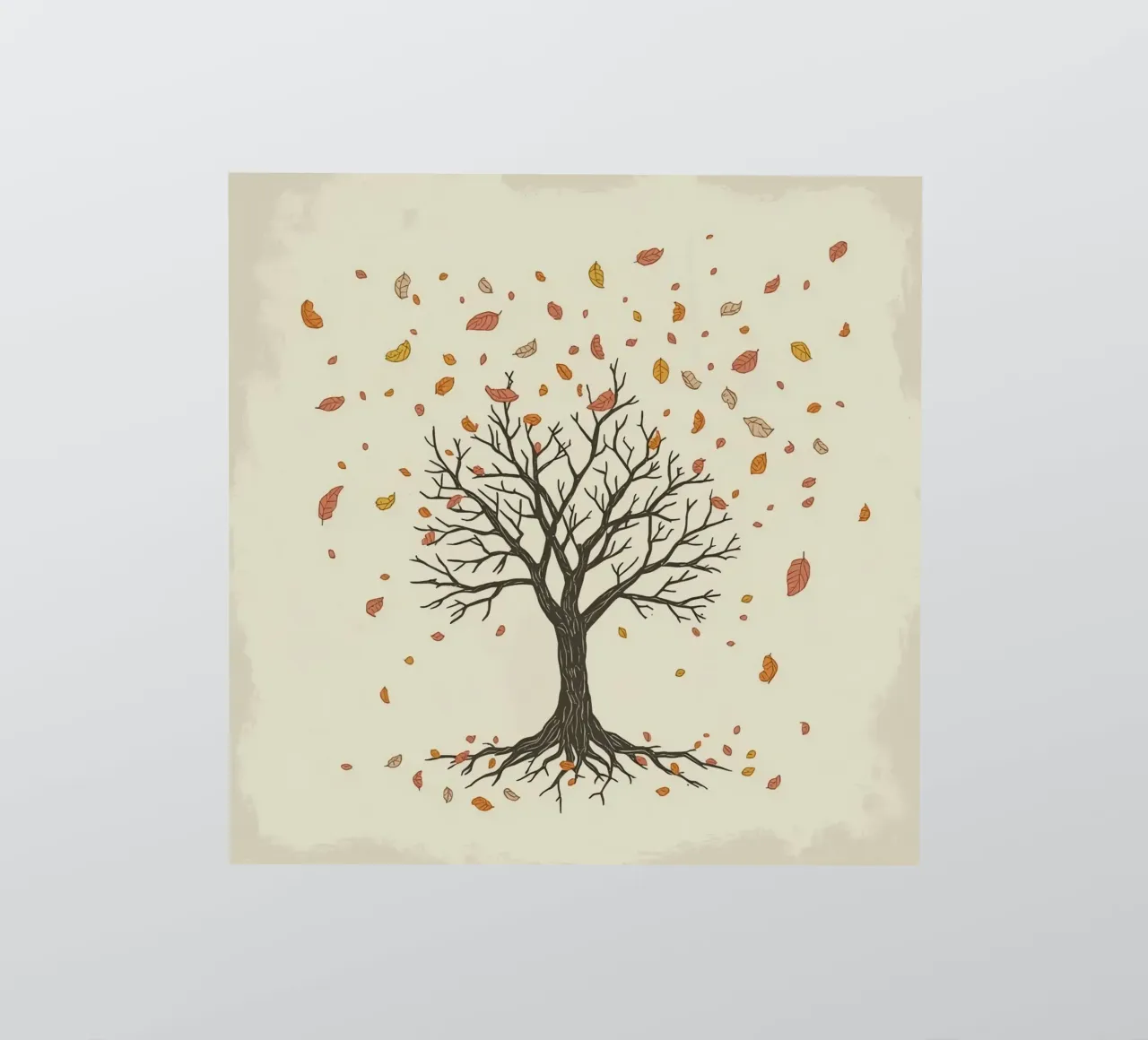 Un arbre d'automne avec des feuilles qui tombent capture les transitions saisonnières autocollant de DesignDoodle