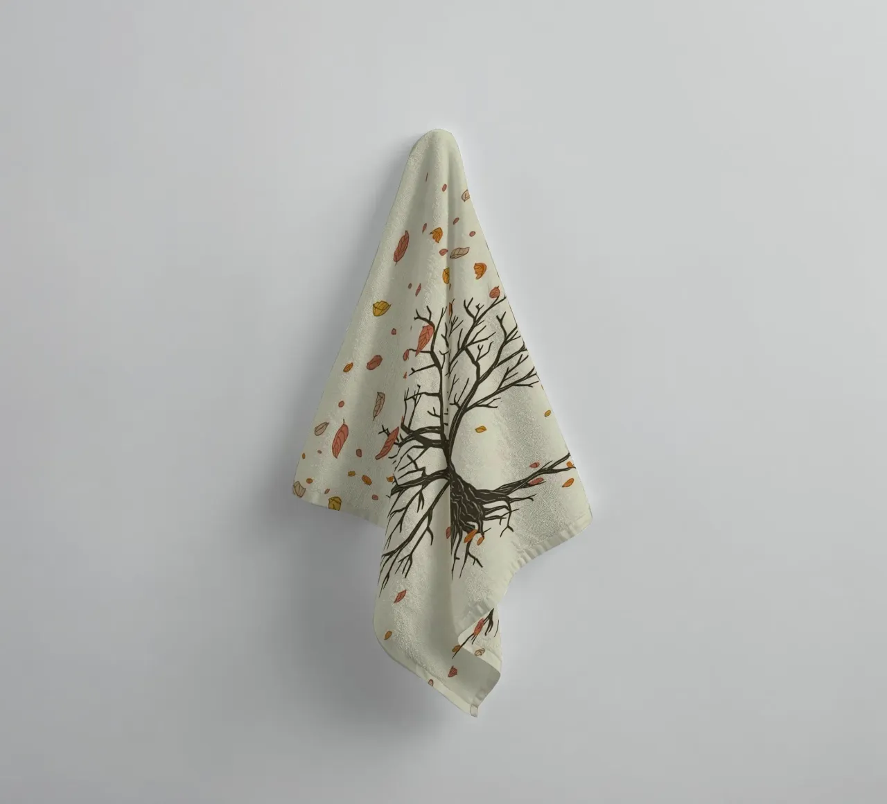 Autumn tree with falling leaves captures season transitions towel by DesignDoodle
