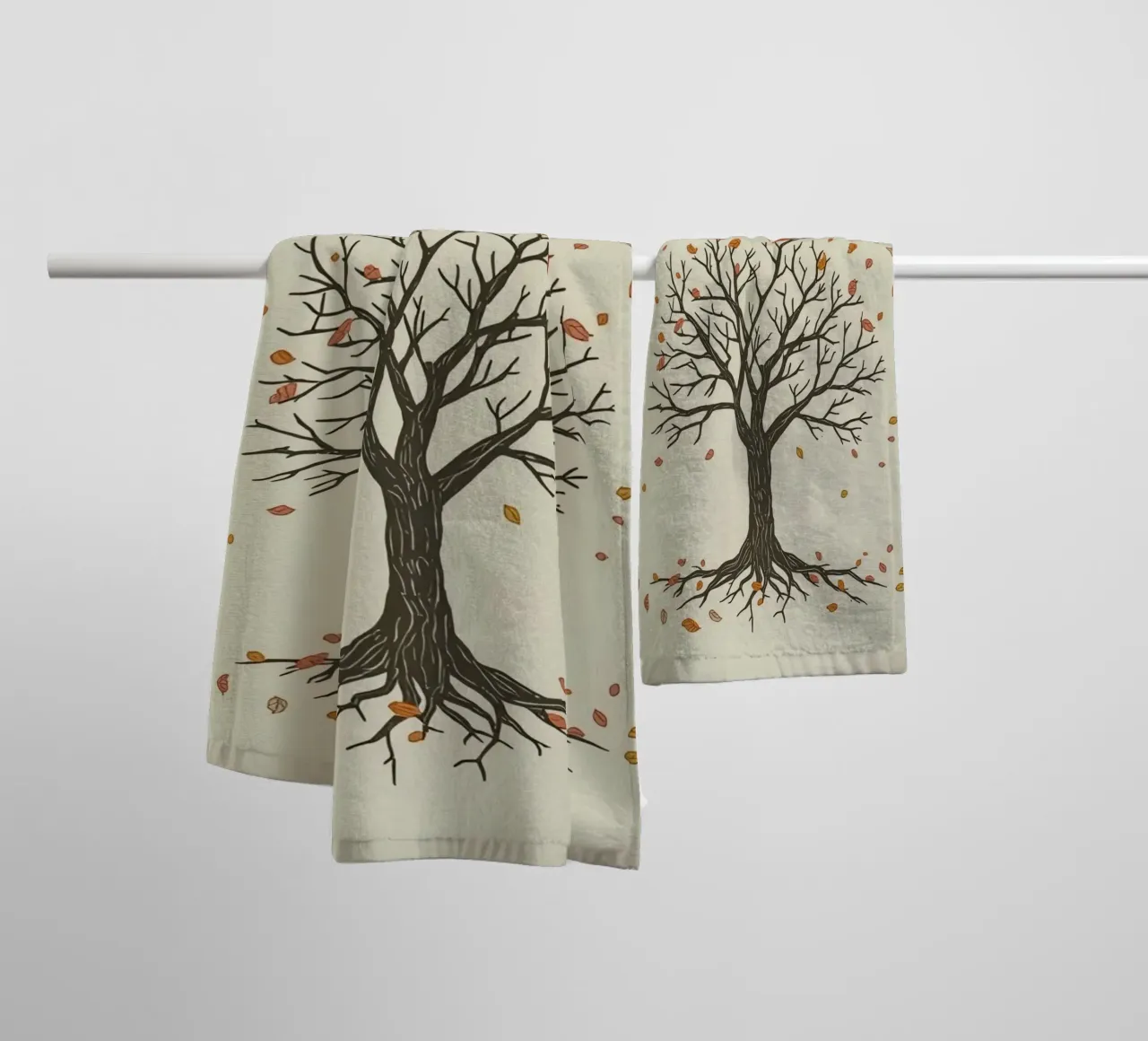 Autumn tree with falling leaves captures season transitions towel by DesignDoodle