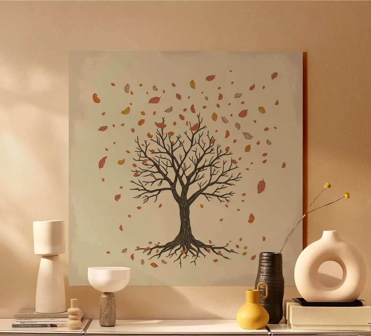 Un albero autunnale con foglie cadenti cattura le transizioni stagionali plexiglass da DesignDoodle