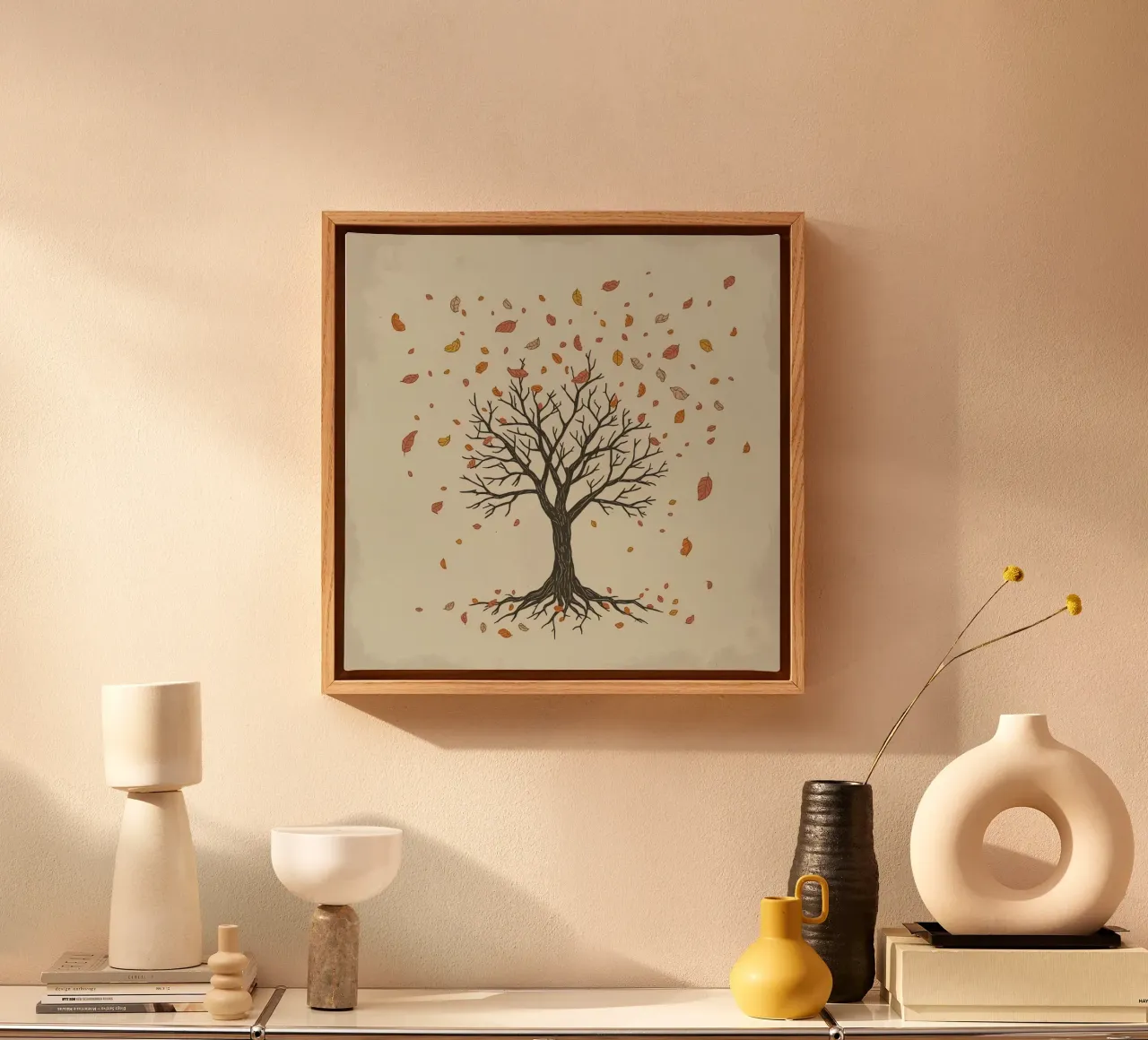 Autumn tree with falling leaves captures season transitions canvas by DesignDoodle