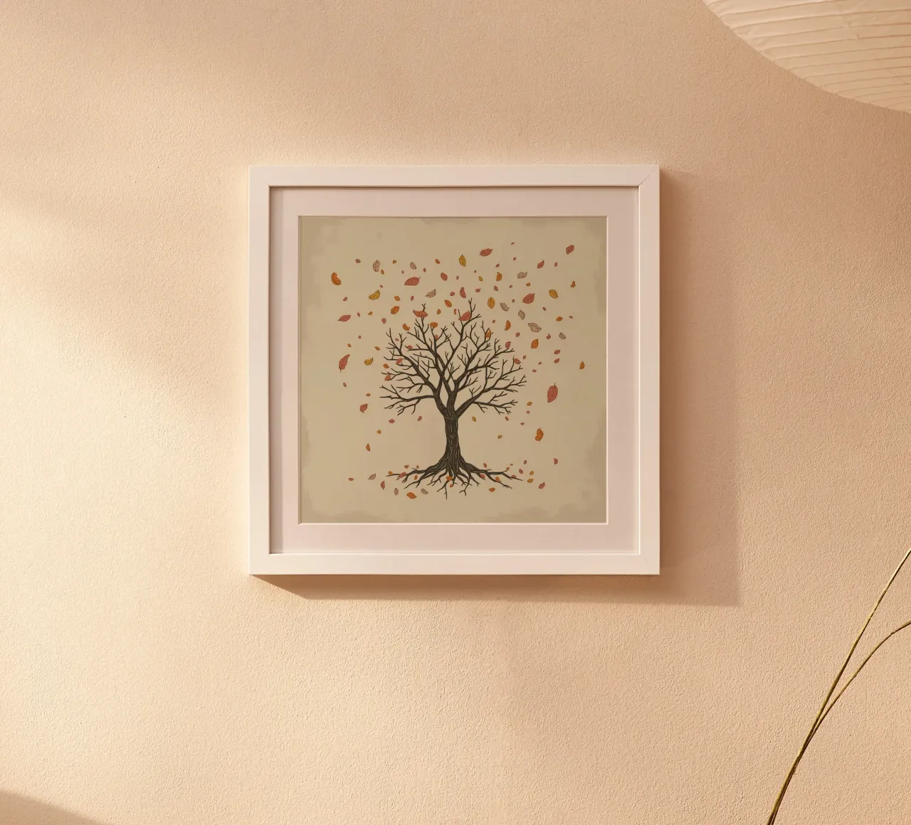 Autumn tree with falling leaves captures season transitions hahnemühle by DesignDoodle