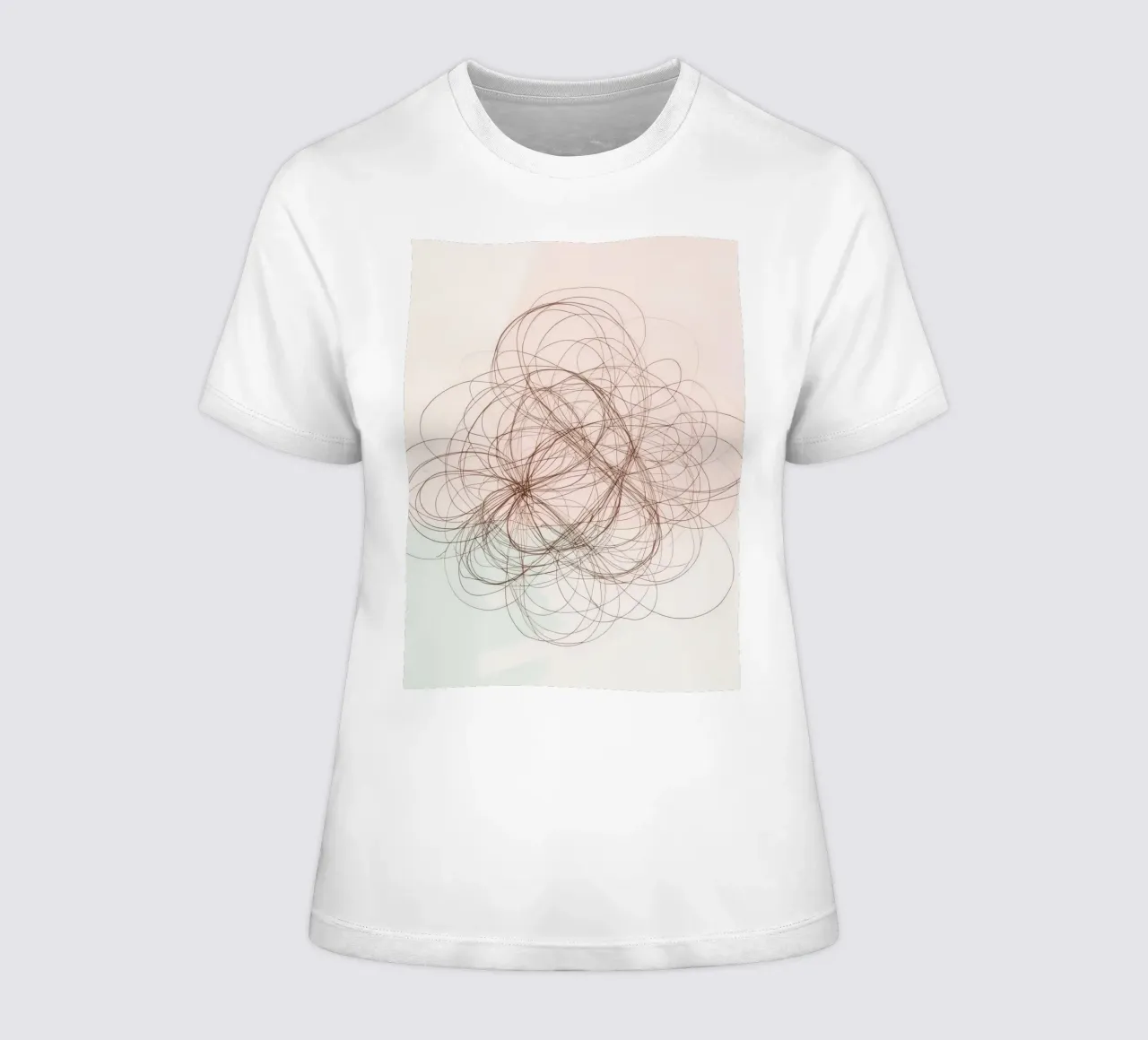 Abstract swirl of lines and curves creating a dynamic art women's fitted t-shirt by DesignDoodle