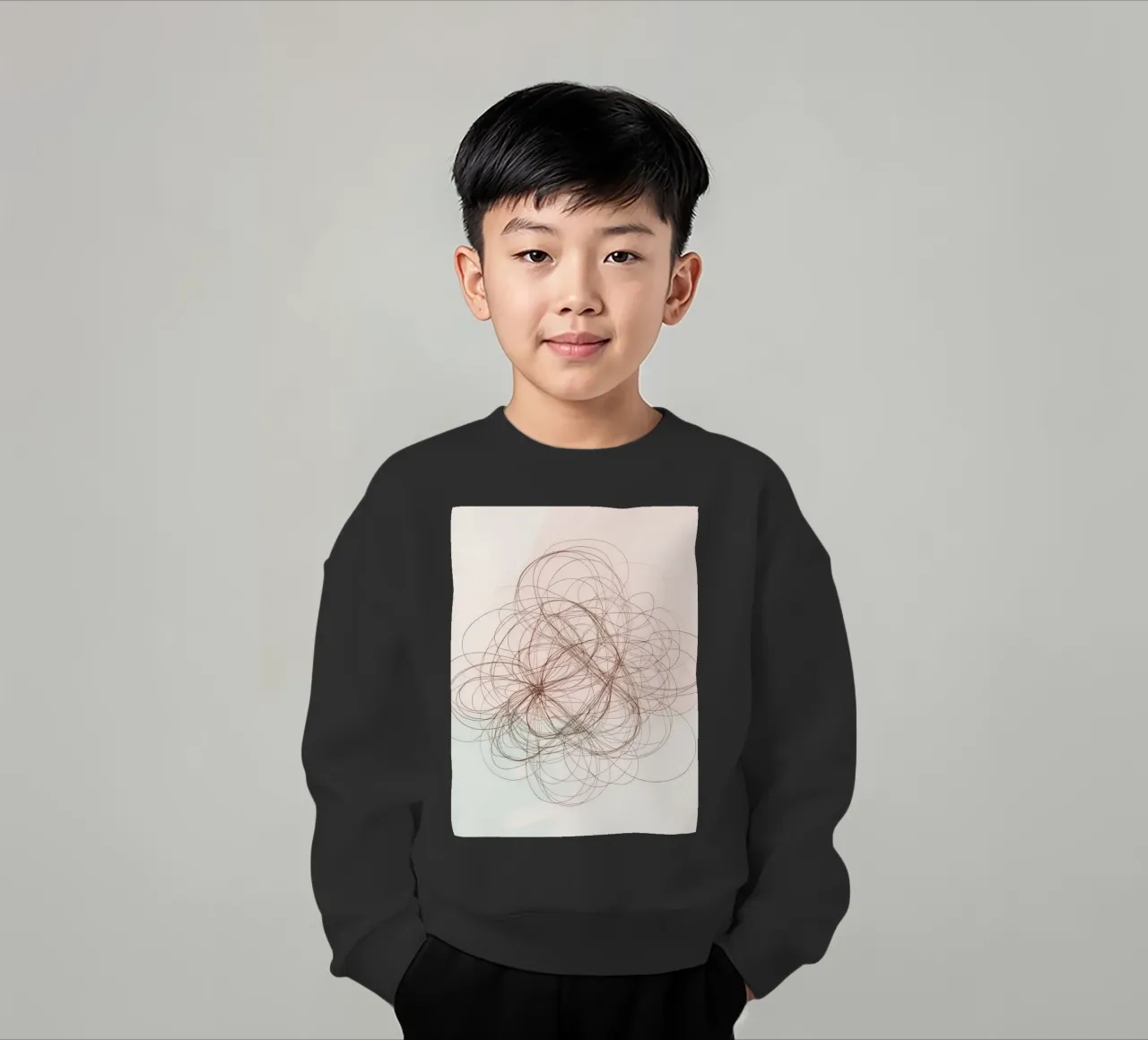 Abstract swirl of lines and curves creating a dynamic art kids sweatshirt by DesignDoodle