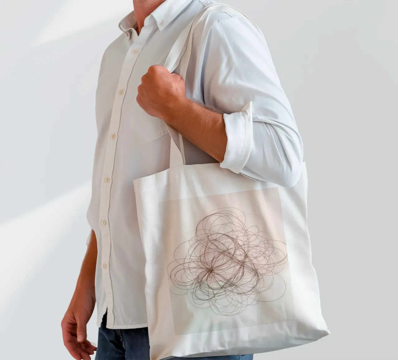 Abstract swirl of lines and curves creating a dynamic art tote bag by DesignDoodle