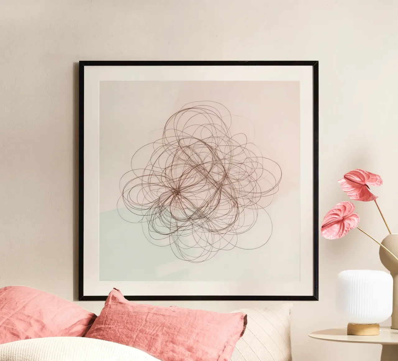 Abstract swirl of lines and curves creating a dynamic art poster by DesignDoodle