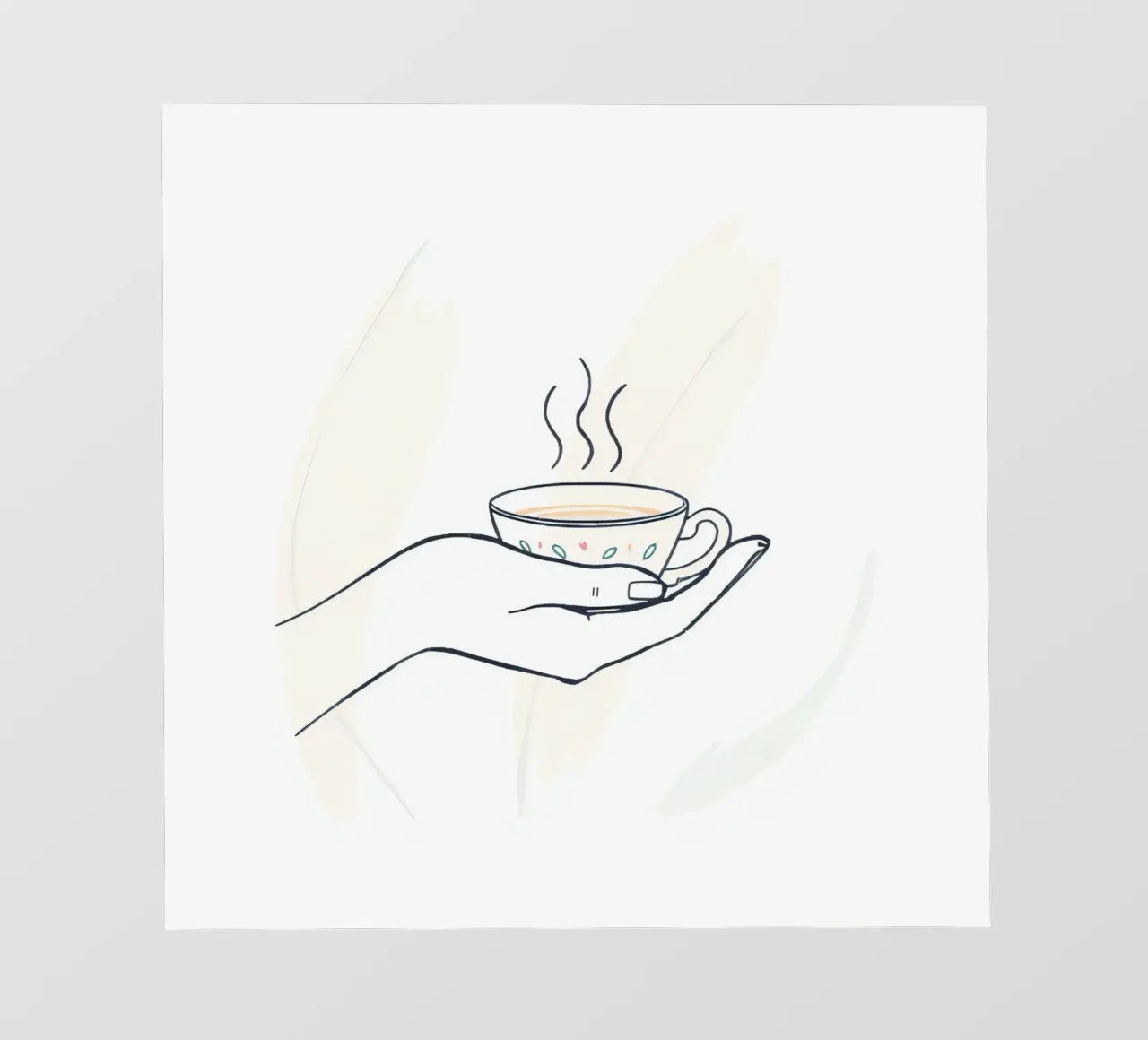 Mano che tiene una tazza di tè fumante su uno sfondo morbido pellicola backlit da DesignDoodle