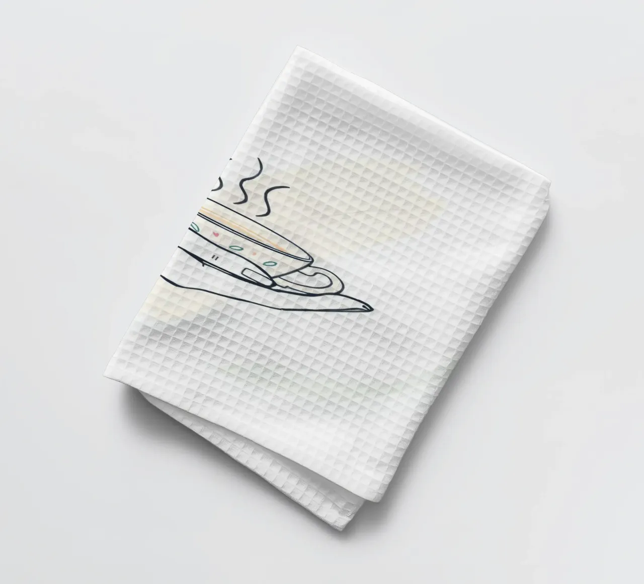 Eine Hand hält eine dampfende Tasse Tee vor einem weichen Hintergrund Geschirrtuch von DesignDoodle