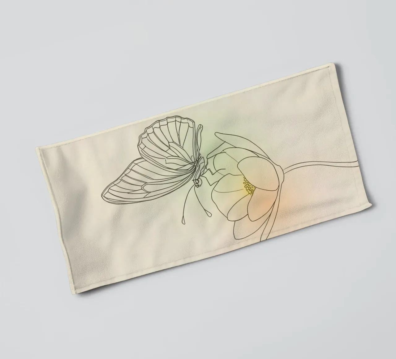 Delicate butterfly perched on a lotus flower pastel art towel by DesignDoodle
