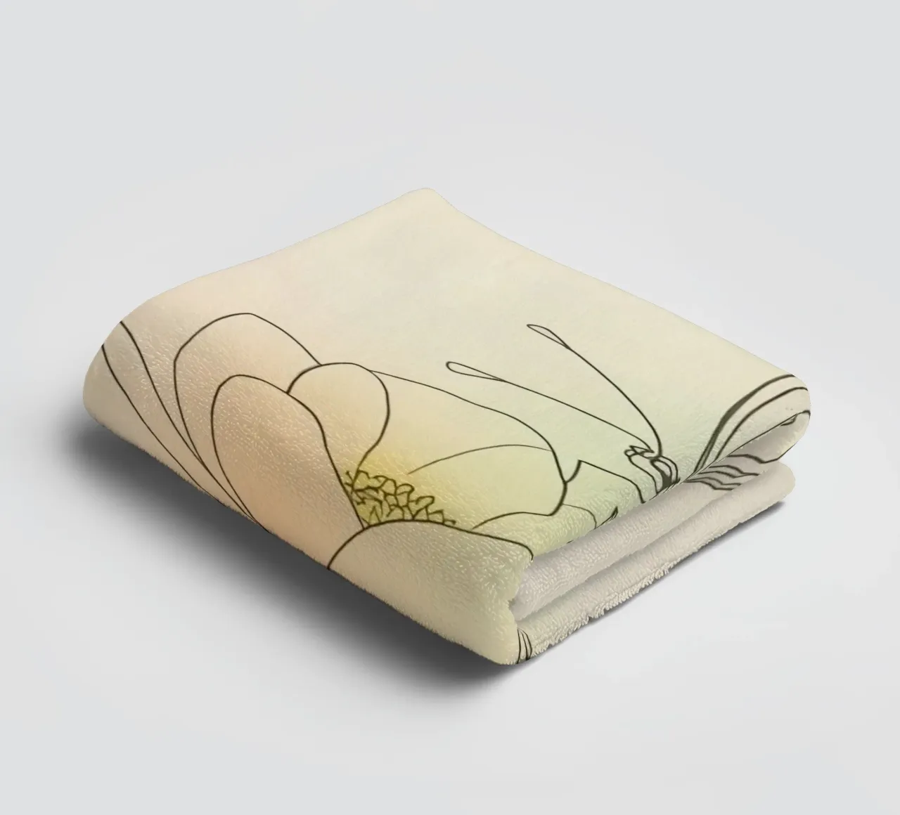 Delicate butterfly perched on a lotus flower pastel art towel by DesignDoodle