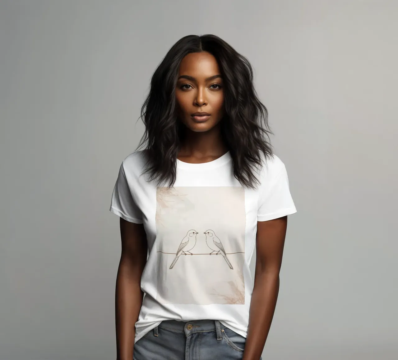 Two small birds perched on a wire against a soft background women's fitted t-shirt by DesignDoodle
